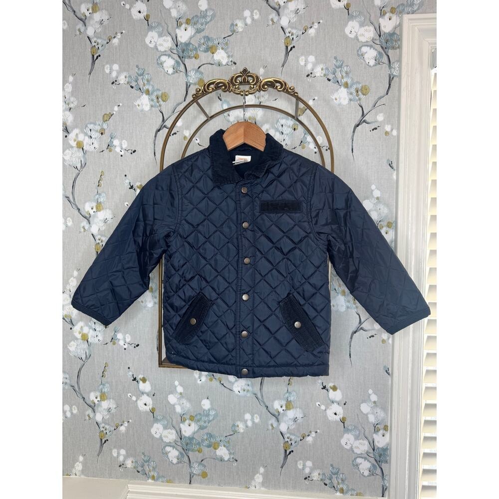 Gymboree Boys Navy Blue Quilted Barn Jacket Fleece Lined‎ Corduroy Trim 4T-5T